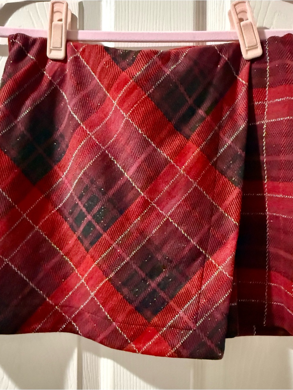 SO Red Plaid Circle Skirt with Black Accents